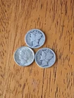 Lot of (3)-90% Silver  Mercury Dimes- 1927-P,  1937-P  & 1942-P         (A)