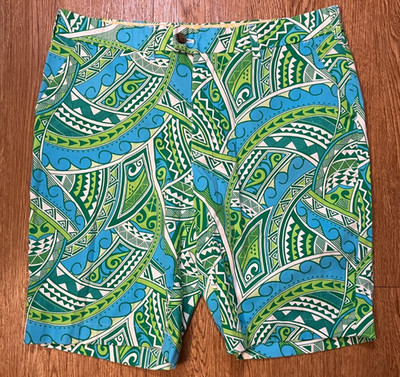 Loudmouth Golf Lounge Lizard Blue Heritage Shorts Mens 36 Retro 80s Style Tribal