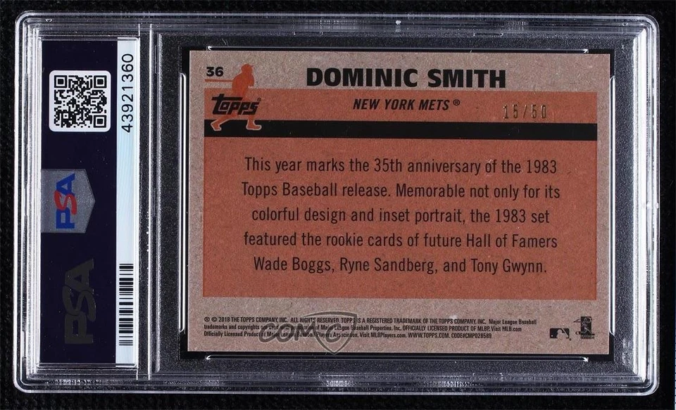 2018 Topps Silver Pack 1983 Design Chrome Gold /50 Dominic Smith PSA 8 Rookie RC - Image 2 of 2