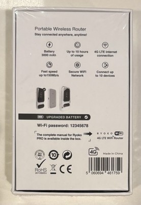 Brand New Ryoko Pro High-Speed Portable 4G LTE Wi-Fi Router - Sealed