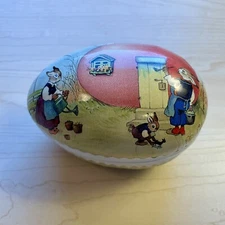 German Easter Egg Paper Mache Echt Erzgebirge Candy Box Rabbit Family House 4.5"