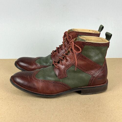 Sebago Dresden Wingtip Leather Lace Up Boots Mens 10 Chestnut Brown Green - Afbeelding 1 van 11