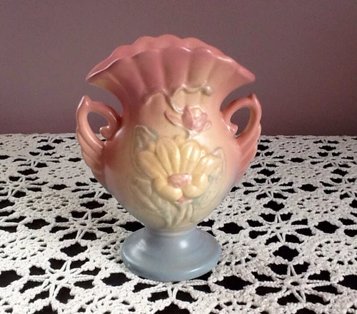 Hull Art Pottery Fan Vase Magnolia 12-6 1/2" Ohio Pottery Vintage 1940s USA