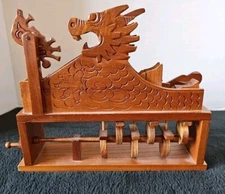 Unique Asian Dragon Themed Handmade Wooden Camshaft Marble Ball Mover Roller Vtg