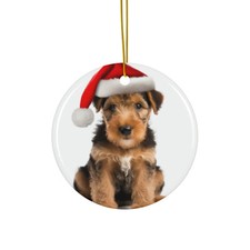 Hanging Ceramic Christmas Tree Ornament - Welsh Terrier Puppy Design