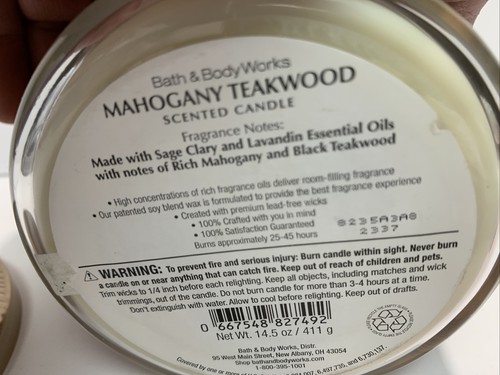 BATH & BODY WORKS MAHOGANY TEAKWOOD SCENTED CANDLE 3 WICK 14.5OZ LARGE WOOD LOGS - Picture 3 of 3