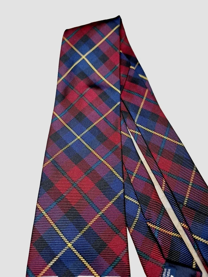 Gravata Breuer toda xadrez de seda em vermelho, azul, verde, amarelo nova sem etiquetas - Imagem 3 de 4