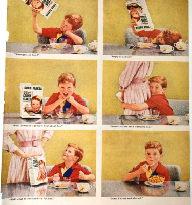 Kelloggs Corn Flakes Empty Box Boy 1955 Cereal Ad Magazine Print