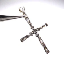 VINTAGE HOLY CROSS CLEAR CZ STONES JESUS GOD PENDANT CHARM STERLING SILVER 925 .