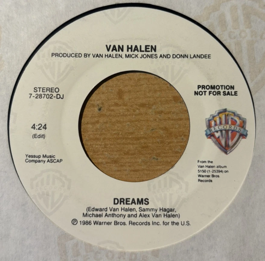 VAN HALEN * DREAMS * US PROMO SINGLE WARNER BROS. 7-28702-DJ PLAYS GREAT (1986) - Image 4 of 4