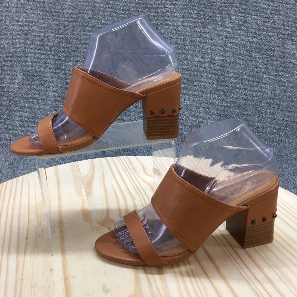 Cupid Heels Womens 7 Casual Slip On Two Strap Slide Brown Faux Leather Open Toe - Image 2 of 4