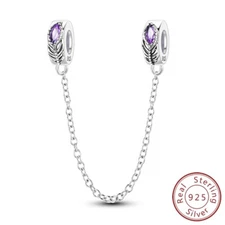 MULA 925 Sterling Silver Safety Chain DIY Charm Retro Feather For Women Bracelet