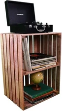 Cherry-Stained Wooden Turntable Stand & Vinyl Record Storage – 2-Tier LP Shelf