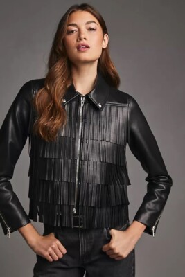NEW BLANKNYC Thrills & Frills Faux Leather Full Zip Moto Jacket - Black - M