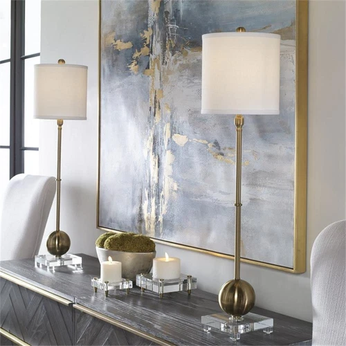 Uttermost Laton Metal and Crystal Buffet Lamp in Brushed Brass/Off White - Picture 8 of 9