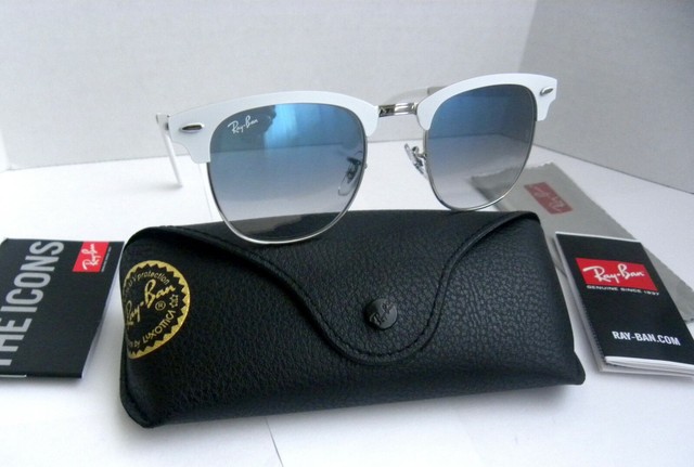 Ray Ban Clubmaster Metal Rb 3716 908f White Silver Sunglasses Blue Gradient For Sale Online Ebay