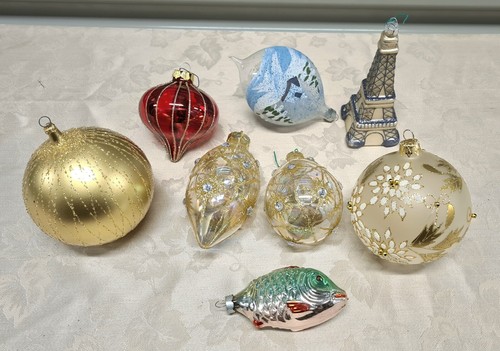 Gorgeous Vintage Art Glass Christmas Ornaments Balls Set Of 8 - 第 1/12 張圖片