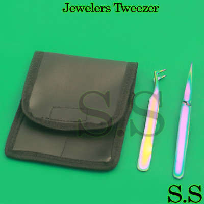 MULTI TITANIUM RAINBOW COLOR 3D EYELASH EXTENSION TWEEZERS SEMI ANGLED + X TYPE 