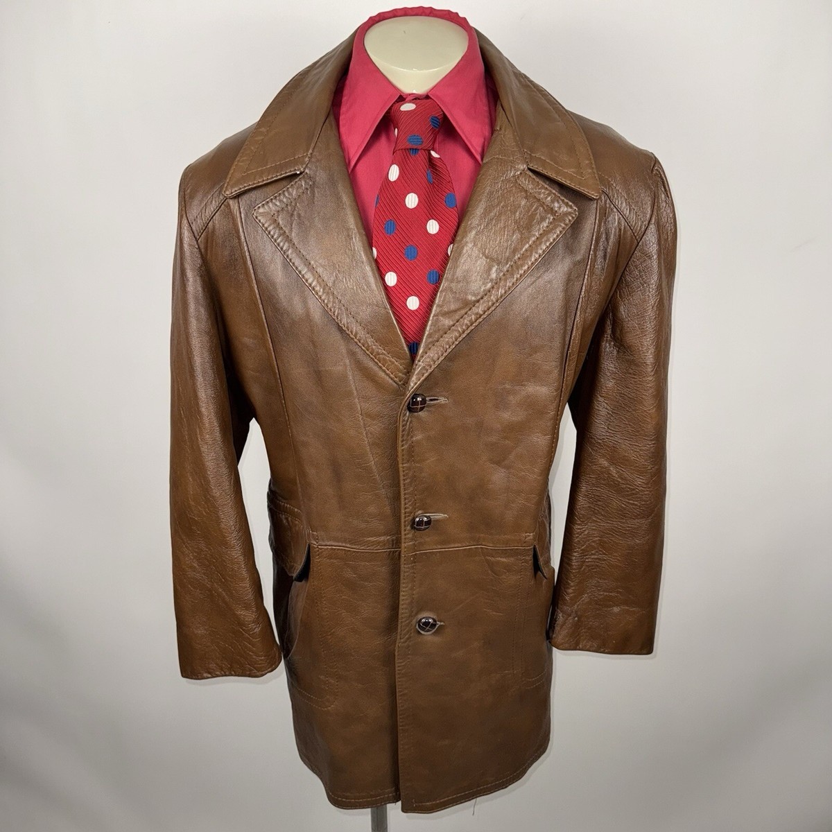 ▪️70’s【REED】 LEATHER JACKET Vintage Reed Leather Jacket Mens 1960s 1970s Trench Coat