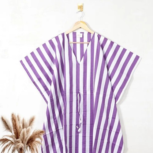 Beautiful Purple Striped Kaftan Summer Bikini CoverUp Maxi Beach Bohemian Caftat