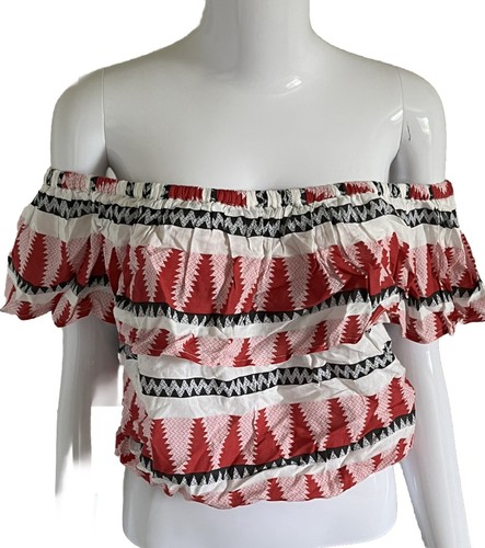 ELAN Off Shoulder Ruffle Halter Crop Top XL Aztec Festival Summer NWT Western - Picture 3 of 5