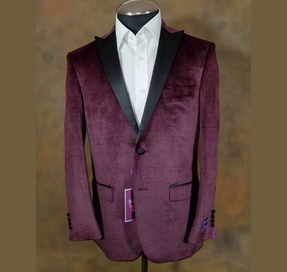 New - Raspberry Purple Velvet Glenplaid Formal Sport Coat - Image 2 of 4