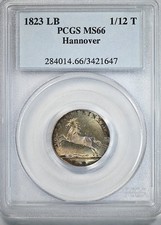 1823 LB German States Hannover 1/12T Thaler PCGS MS66