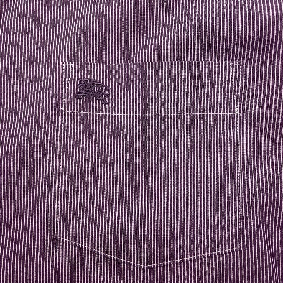 Vintage Burberry Brit Button Shirt Men’s Size 2XL Striped Wine White Hong Kong - Image 3 of 4