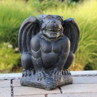 Gargoyle Statue 32Cm Steinfigur Steinguss Garten-Deko Schwarz Antik Frostfest