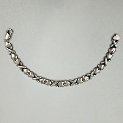 Vintage IBB Sterling Silver X + Heart Link Bracelet Hugs & Kisses 925 ~7  7.59g