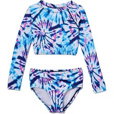 Kanu Surf Girls' 8 Blue Long Sleeve Rashguard Two Piece Swim Set O13-19