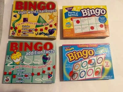Lot of 4 Bingo Games - Addition, Time, Sight Words, Parts of Speech-Home School