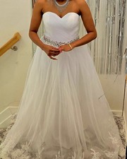 Strapless White Ball Gown Wedding Dress Tulle Beading Lace Corset Back