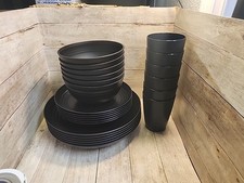 Matte Black Dinnerware Set–Plates, Bowls & Cups Modern Stackable 24 Pcs