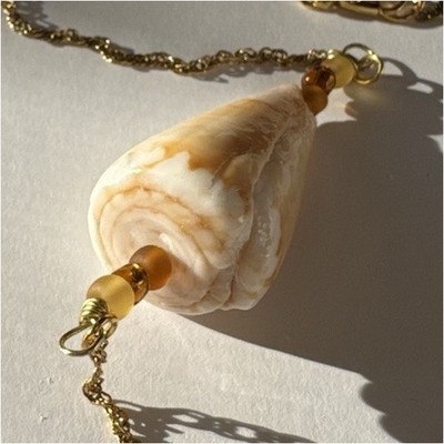 Handcrafted gold cone shell necklace with brown beads (hand-picked shell)