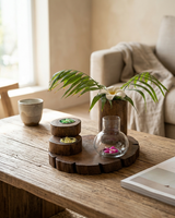 Windlicht Wurzelholz Vase 3 Kerzen Teak Glaskuppel Teelichthalter Deko Thailand