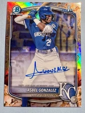 2025 Bowman Chrome Asbel Gonzalez Snack Pack Popcorn Refractor Auto /5 Bookend