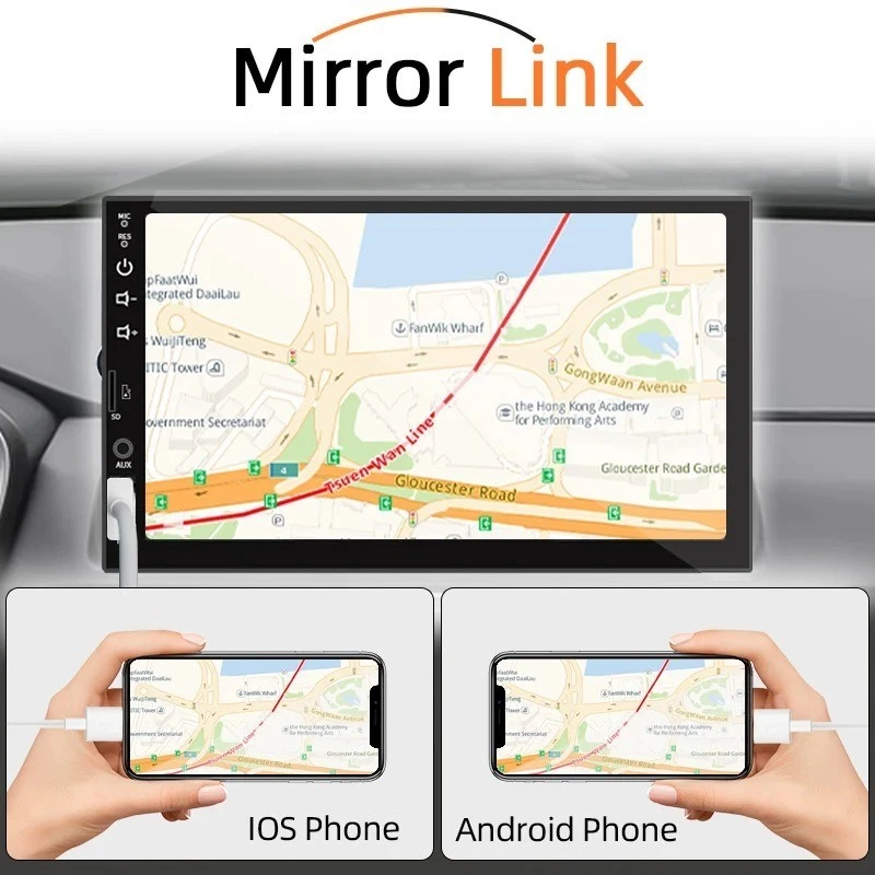 Autoradio 7" 1 Din Touch Screen CarPlay Android Auto Bluetooth USB FM AUX Mirror - Immagine 3 di 4
