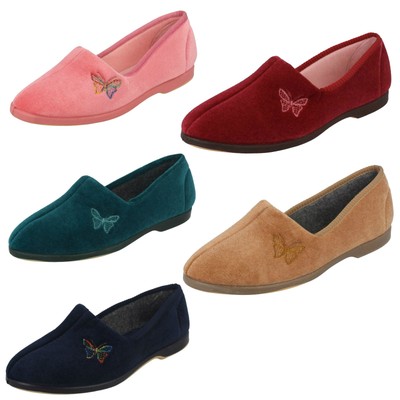 Damen Spot On Velour Schmetterling Besatz - Slipper