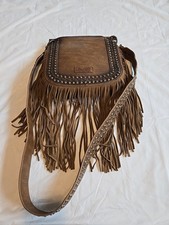 WESTERN COWBOY, RIVETED BROWN LEATHER, TASSELS, WRANGLER PURSE BAG, NWOT