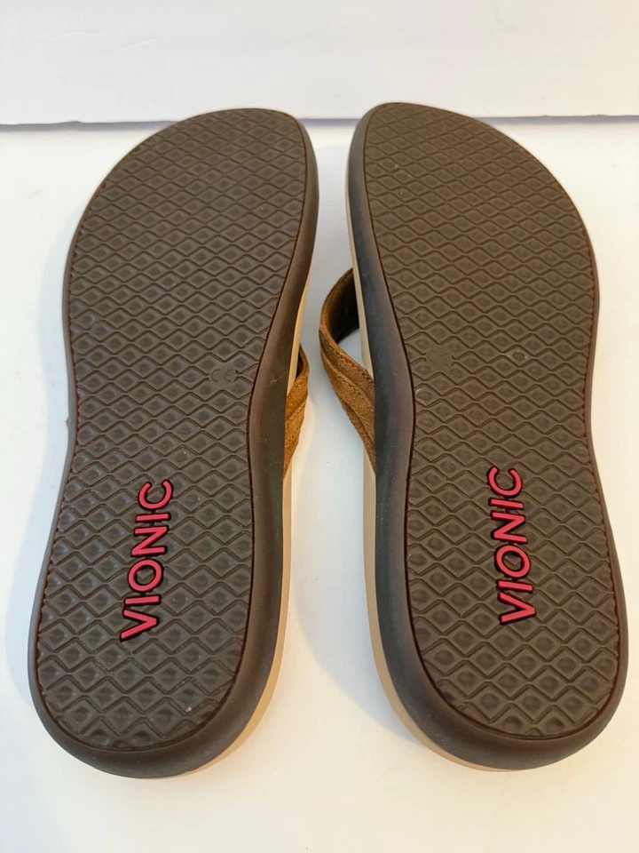 Womens size 12 Vionic Aloe brown suede leather flip flops sandals shoes - Image 4 of 4