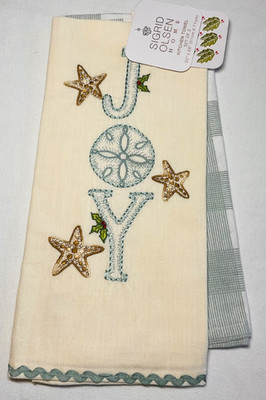 SIGRID OLSEN  HOME KITCHEN TOWELS (2) JOY STARFISH SAND DOLLAR  100% COTTON NWT