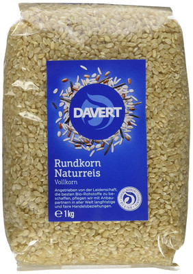 Davert Naturreis Rundkorn, (4x 1Kg) Bio Reisvorrat Reis Rice Reiskörner Vegan