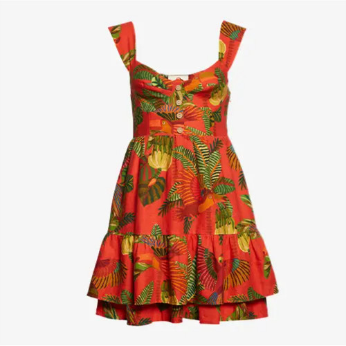Farm Rio Tropical Bird Linen Blend Dress