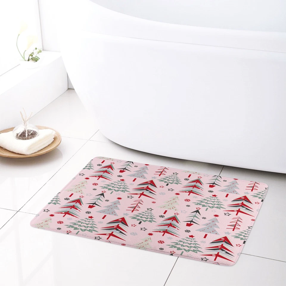 Juego de accesorios de baño cortina de ducha de Navidad rosa árbol de Navidad abstracto gris Foto 3 de 4