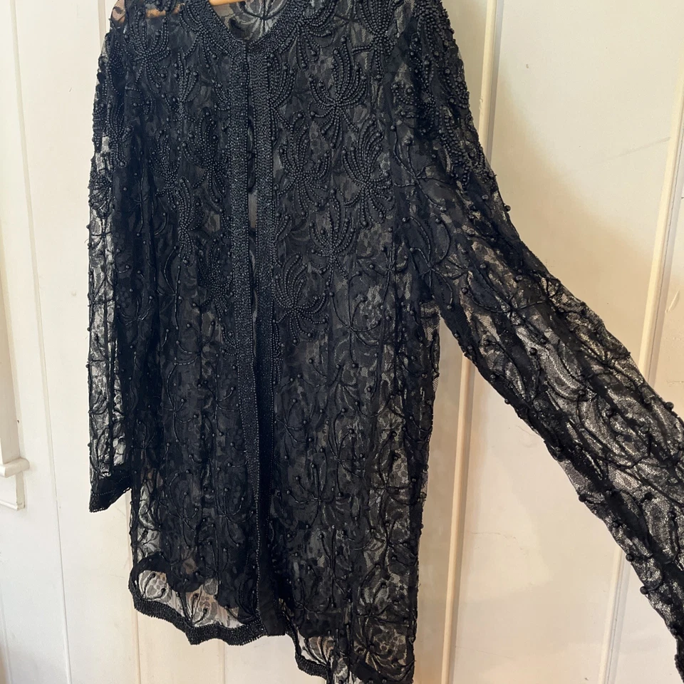 Scala Elegant Shawl Wrap Black Women Sz XL Or XXL Long Beaded, Formal Black Tie - Image 3 of 4