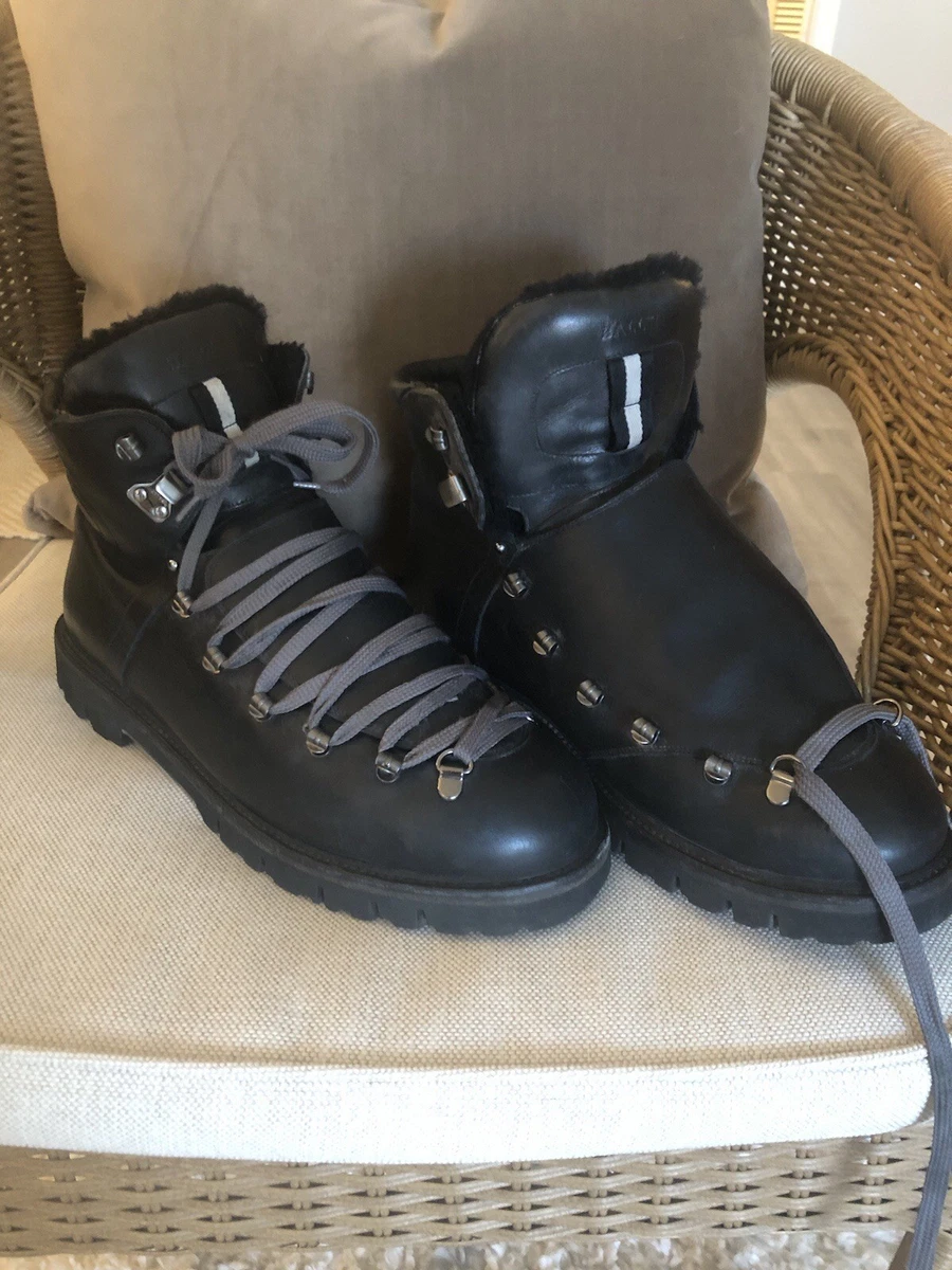 Vintage Bally Shearling-lined Men\'s Black Leather Winter Boots -  Size 12M Vintage 80s Bally Grd BS Swiss Leather Black Hiking Ankle  main image 3