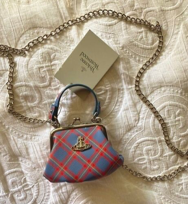 Vivienne Westwood Check Plaid Chain Bag Orb Logo Silver Hardware