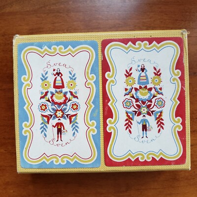 Vintage Sven and Svea playing cards boxed set 2 Decks tole painting design