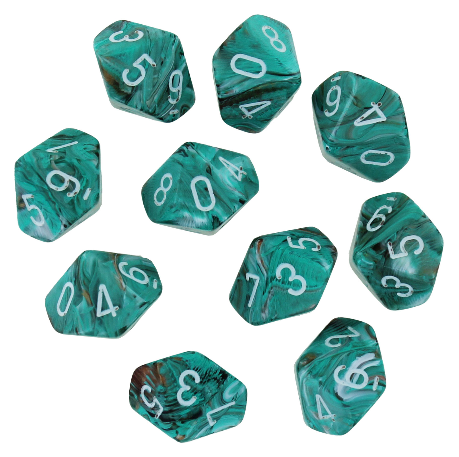 Набор кубиков Chessex Marble Oxi-Медно-белый из 10 кубиков d10 2490₽